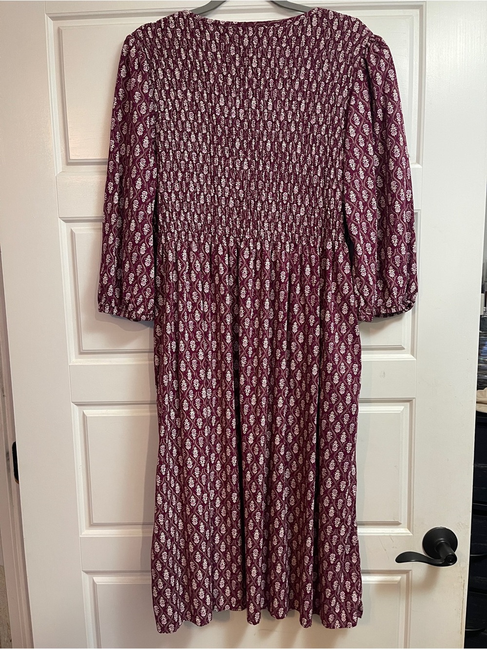 croft & barrow Burgundy Paisley Smocked Midi Dress - Picture 7 of 7